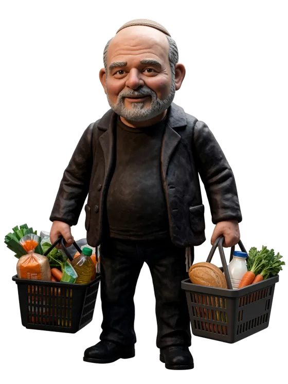 אברום, דמות המותג, מחזיק שני סלי קניות